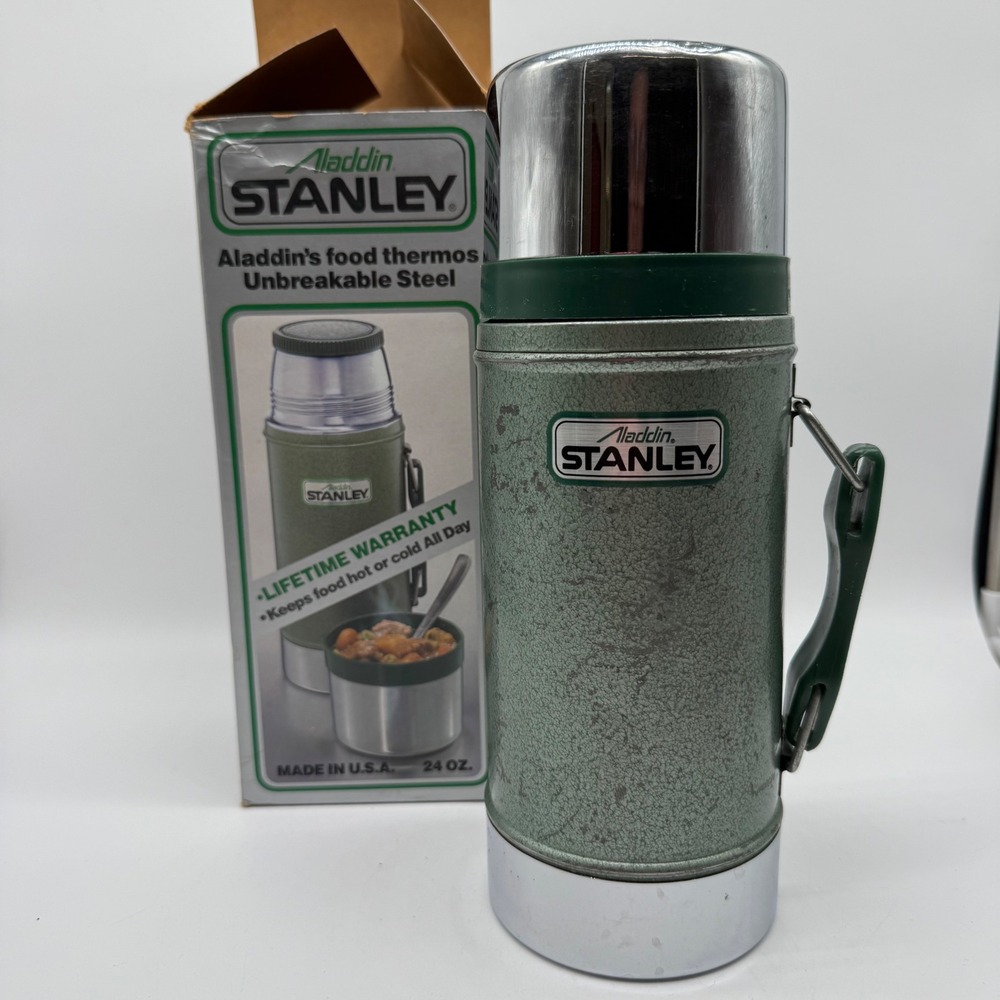 Vintage Aladdin Stanley 24 oz Wide Mouth Food Thermos Vacuum Bottle Green Boxed